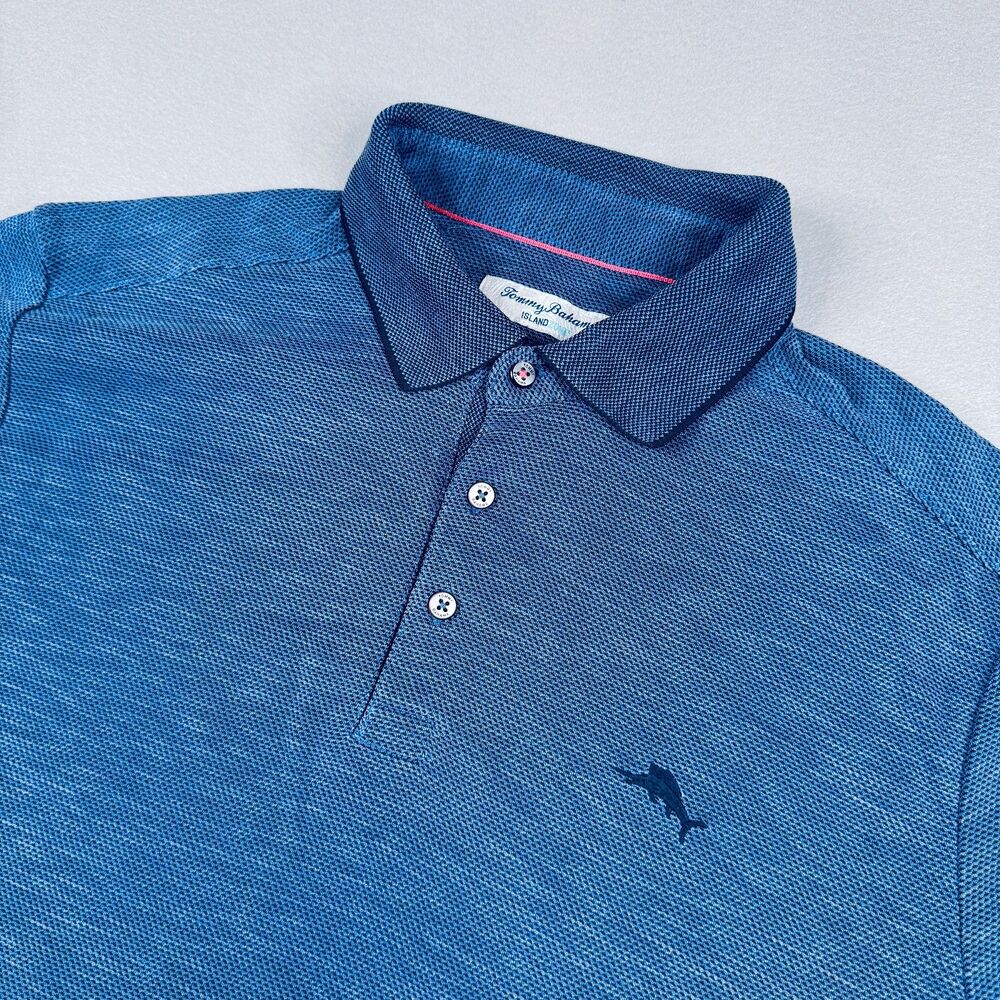 Tommy Bahama Men's Island Zone Blue Textured Short Sleeve Polo Shirt Size Medium - Picture 1 of 12